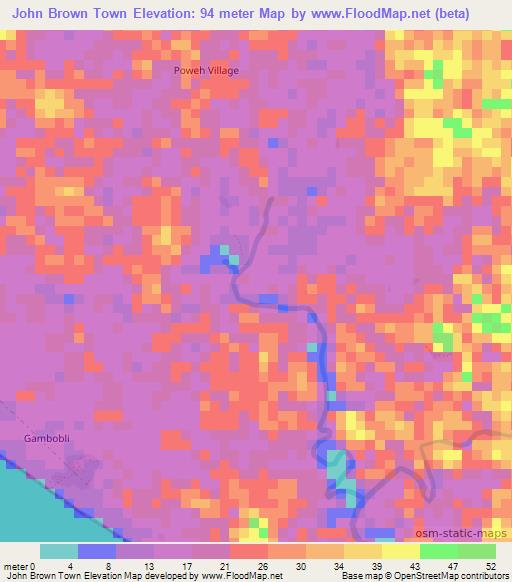 John Brown Town,Liberia Elevation Map