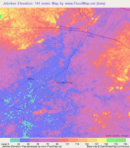 Jeboken,Liberia Elevation Map