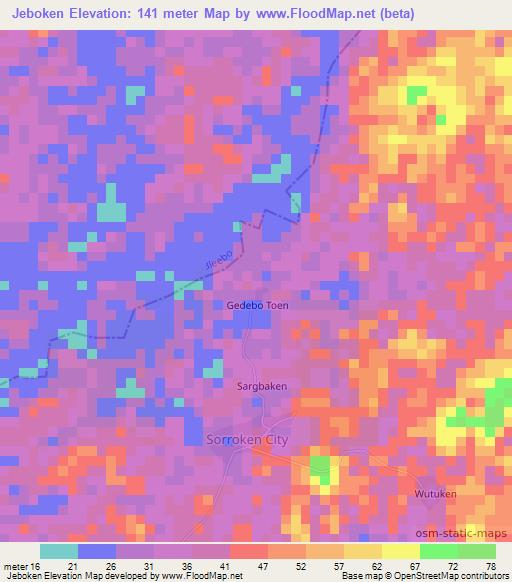 Jeboken,Liberia Elevation Map