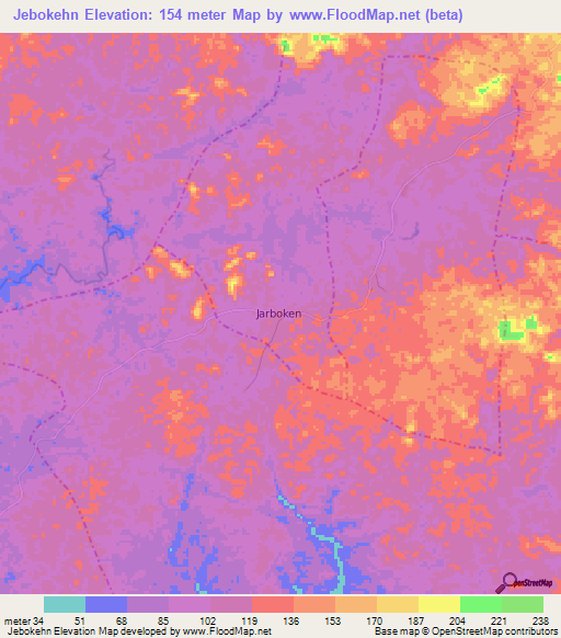 Jebokehn,Liberia Elevation Map