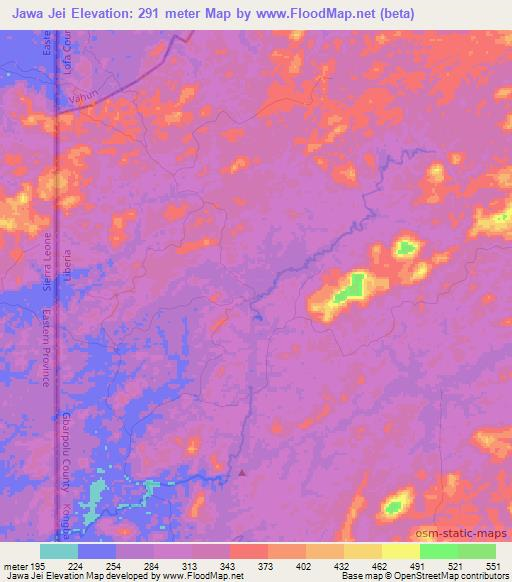 Jawa Jei,Liberia Elevation Map