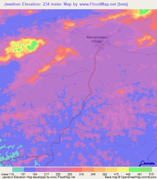Jawahun,Liberia Elevation Map