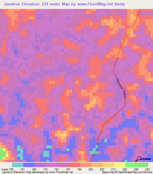 Jawahun,Liberia Elevation Map