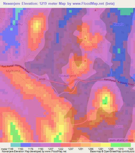 Nswanjere,Uganda Elevation Map