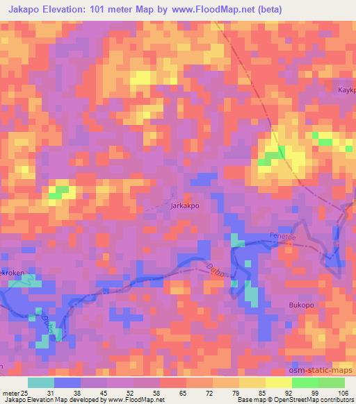 Jakapo,Liberia Elevation Map