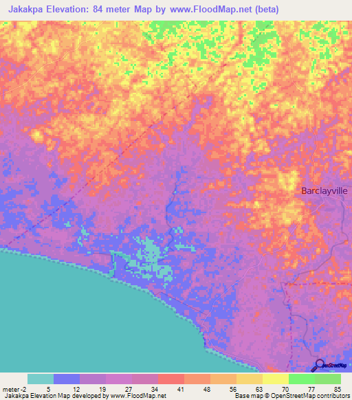 Jakakpa,Liberia Elevation Map