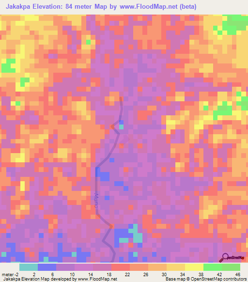 Jakakpa,Liberia Elevation Map