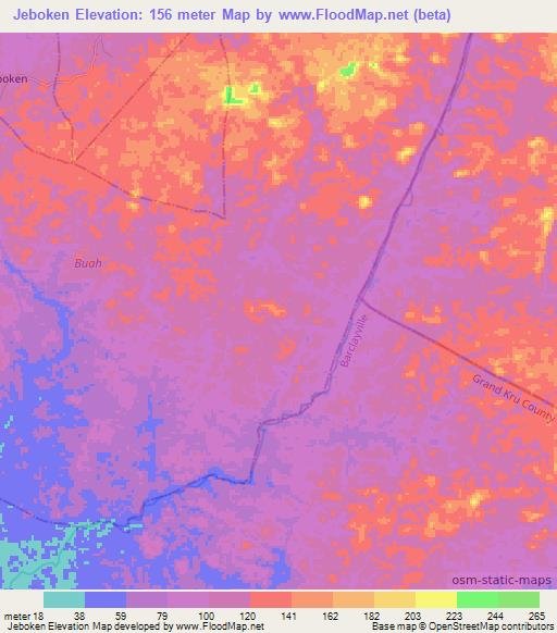 Jeboken,Liberia Elevation Map