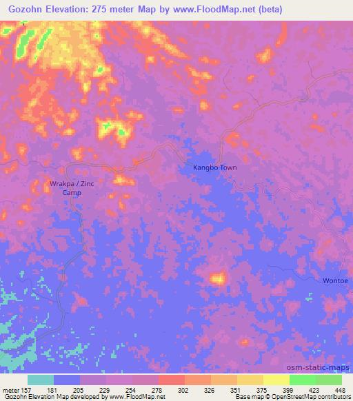 Gozohn,Liberia Elevation Map