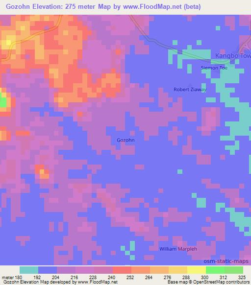 Gozohn,Liberia Elevation Map