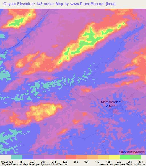 Guyata,Liberia Elevation Map