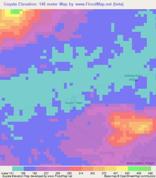 Guyata,Liberia Elevation Map