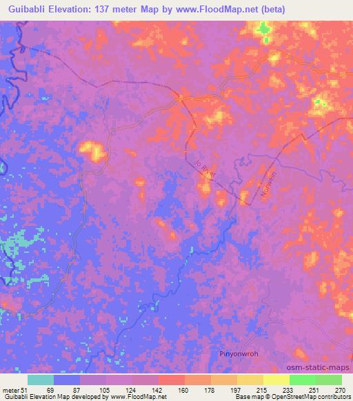 Guibabli,Liberia Elevation Map