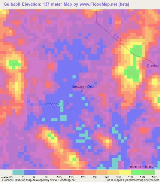 Guibabli,Liberia Elevation Map