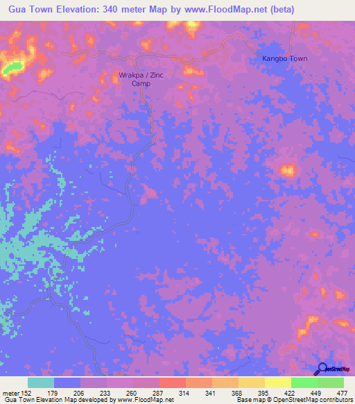 Gua Town,Liberia Elevation Map