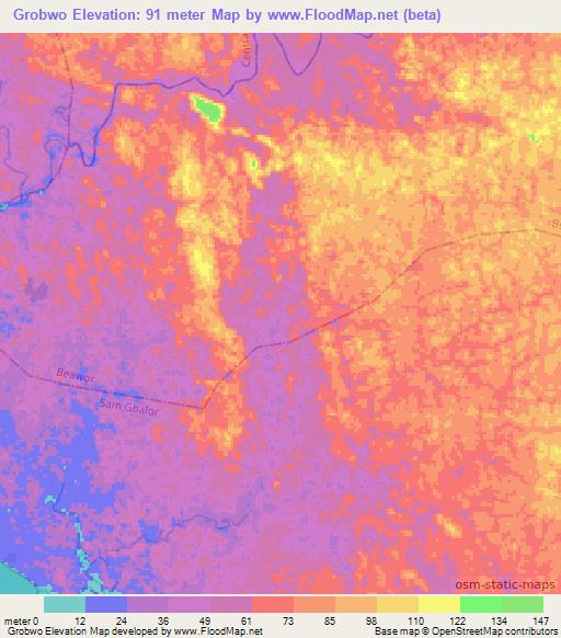 Grobwo,Liberia Elevation Map