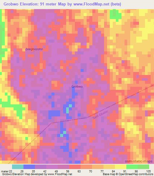 Grobwo,Liberia Elevation Map
