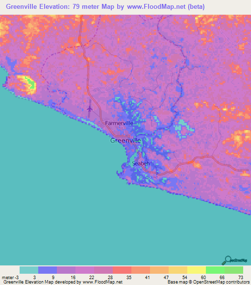 Greenville,Liberia Elevation Map