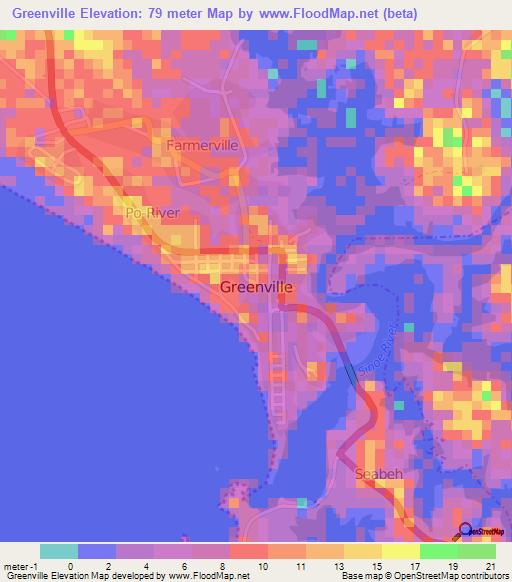Greenville,Liberia Elevation Map