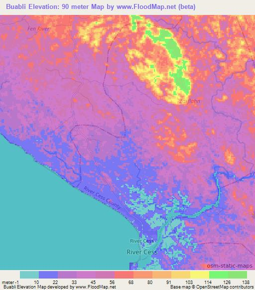 Buabli,Liberia Elevation Map