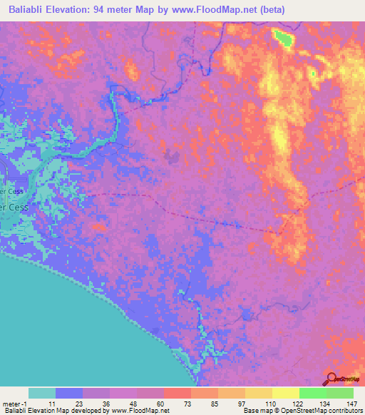 Baliabli,Liberia Elevation Map