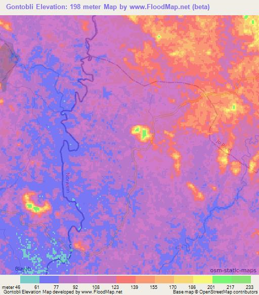 Gontobli,Liberia Elevation Map