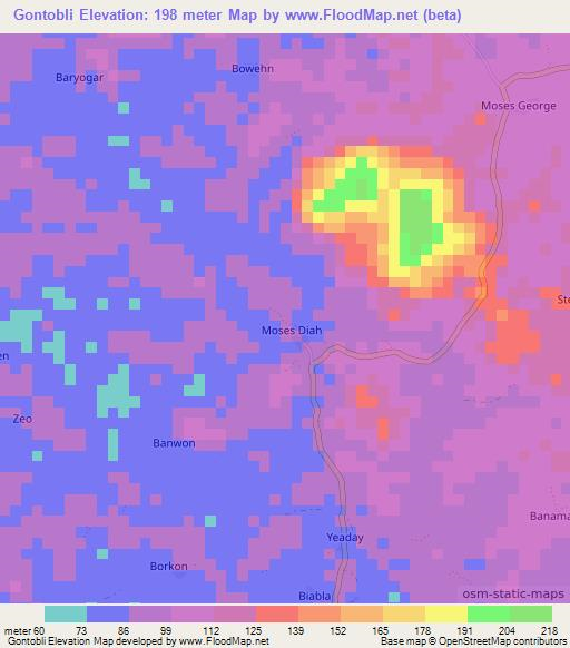 Gontobli,Liberia Elevation Map