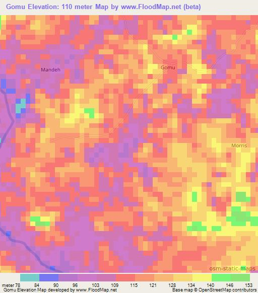 Gomu,Liberia Elevation Map