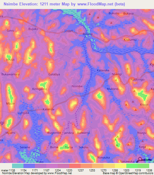 Nsimbe,Uganda Elevation Map