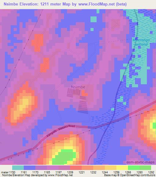Nsimbe,Uganda Elevation Map