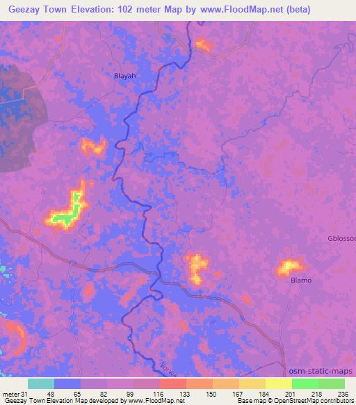 Geezay Town,Liberia Elevation Map