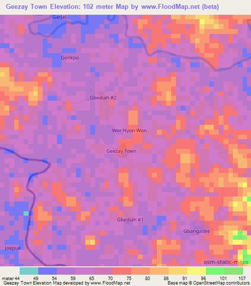 Geezay Town,Liberia Elevation Map