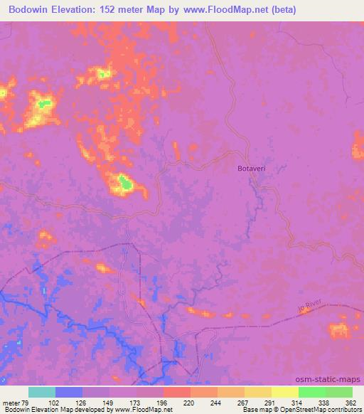 Bodowin,Liberia Elevation Map