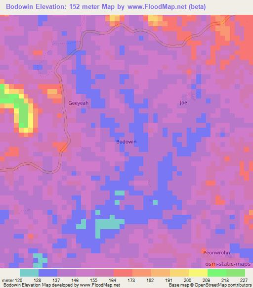Bodowin,Liberia Elevation Map