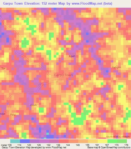 Garpu Town,Liberia Elevation Map