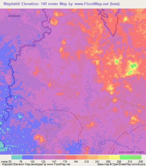 Wapitabli,Liberia Elevation Map