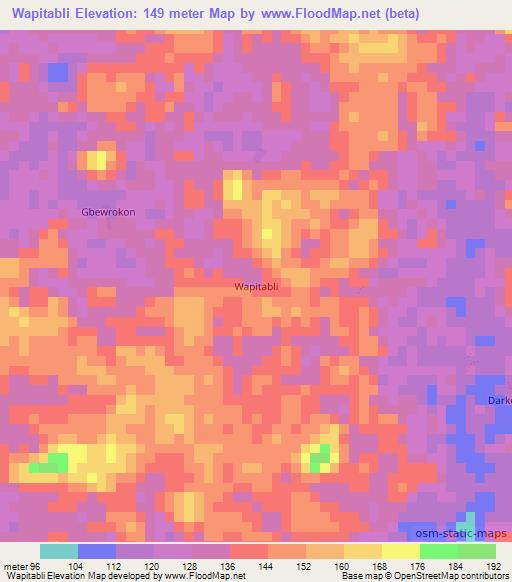 Wapitabli,Liberia Elevation Map