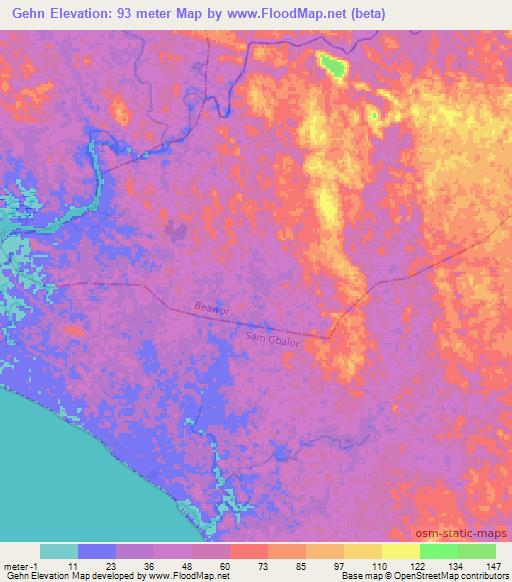Gehn,Liberia Elevation Map