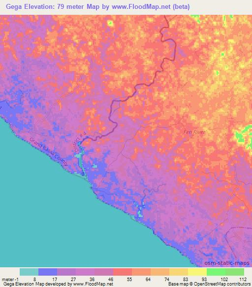 Gega,Liberia Elevation Map