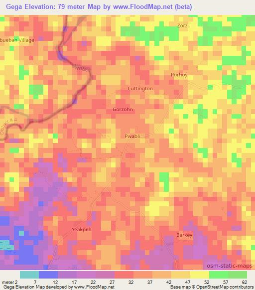 Gega,Liberia Elevation Map