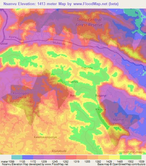 Nsanvu,Uganda Elevation Map