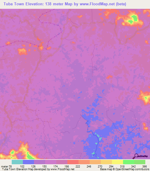 Tuba Town,Liberia Elevation Map