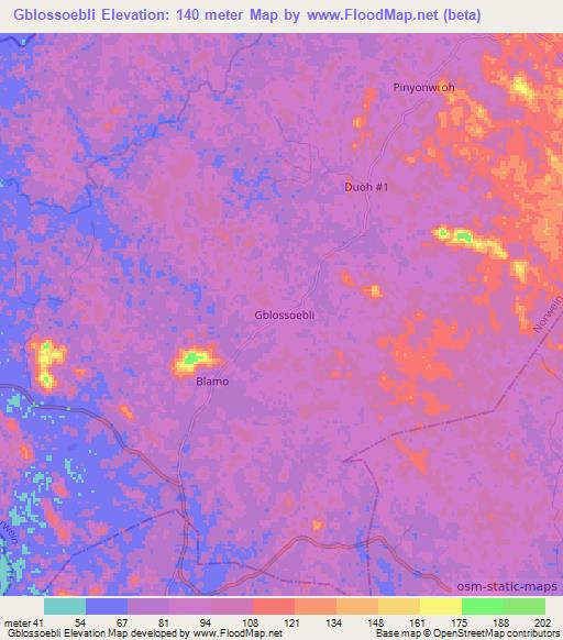 Gblossoebli,Liberia Elevation Map