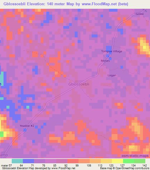 Gblossoebli,Liberia Elevation Map