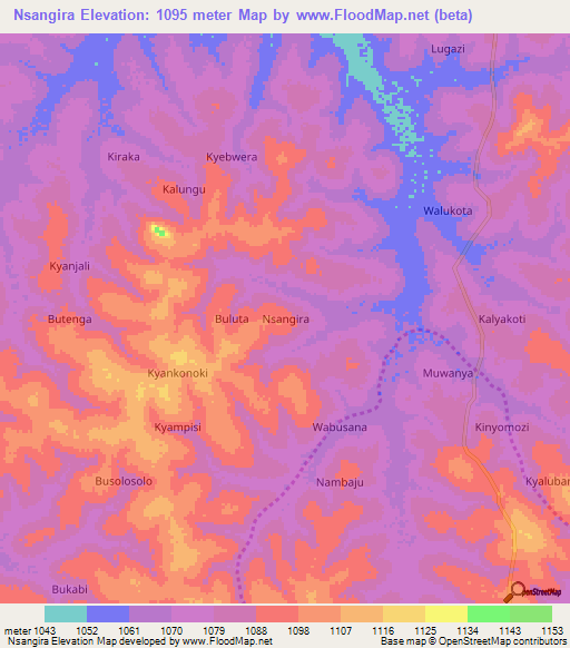 Nsangira,Uganda Elevation Map