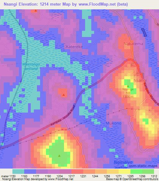 Nsangi,Uganda Elevation Map