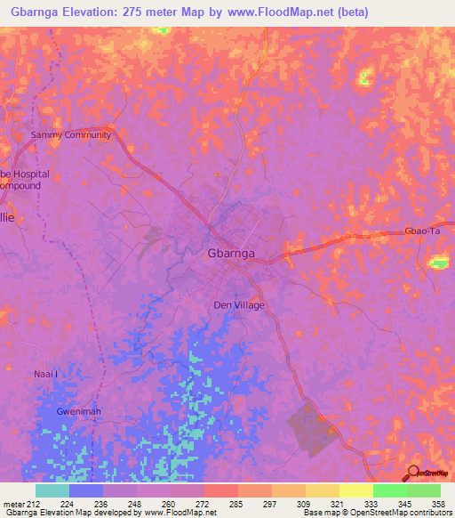 Gbarnga,Liberia Elevation Map