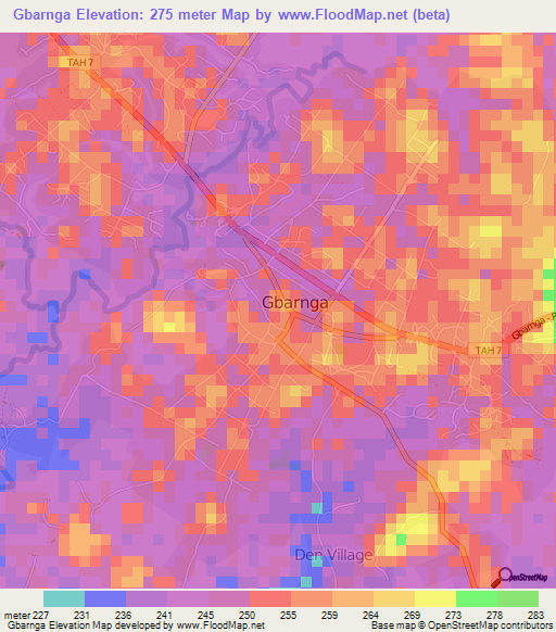 Gbarnga,Liberia Elevation Map