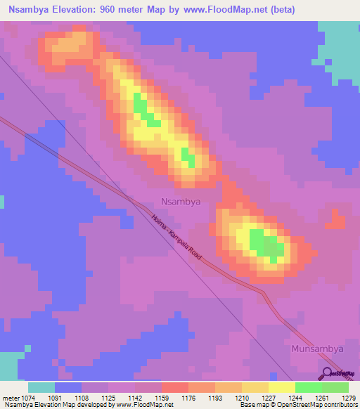 Nsambya,Uganda Elevation Map