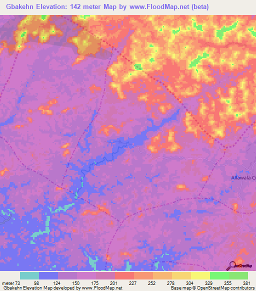 Gbakehn,Liberia Elevation Map